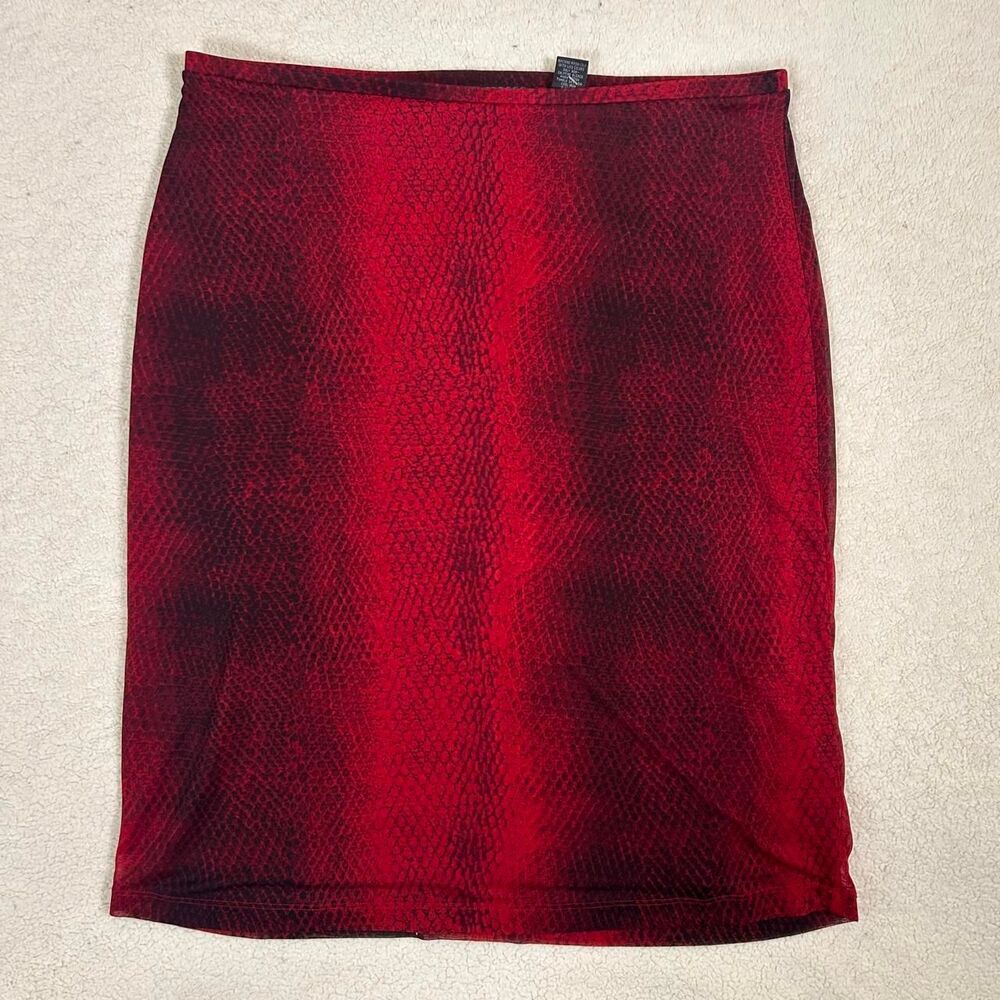 Express Red Snake Skin Print Midi Skirt